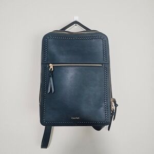 CALPAK Kaya 15" Laptop Backpack Teal Blue Faux Leather Whipstitch Travel Bag